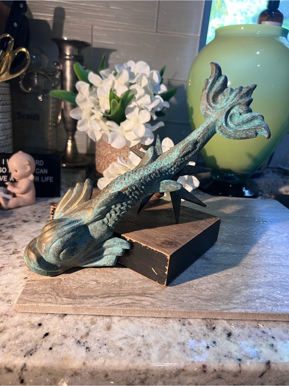 Antique Green Dolphin Porpoise Fish Accent Door Knocker Home Accents